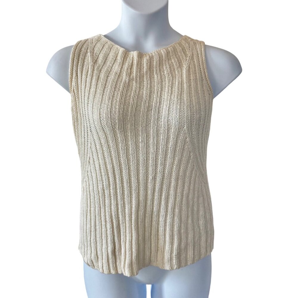 Liz Claiborne Ribbed Knit Sleeveless Top Ivory Womens Large